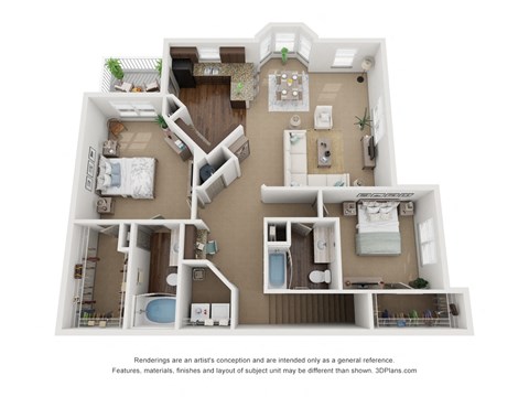 Floor plan for 2 beds, 2 baths, 1394 sqft
